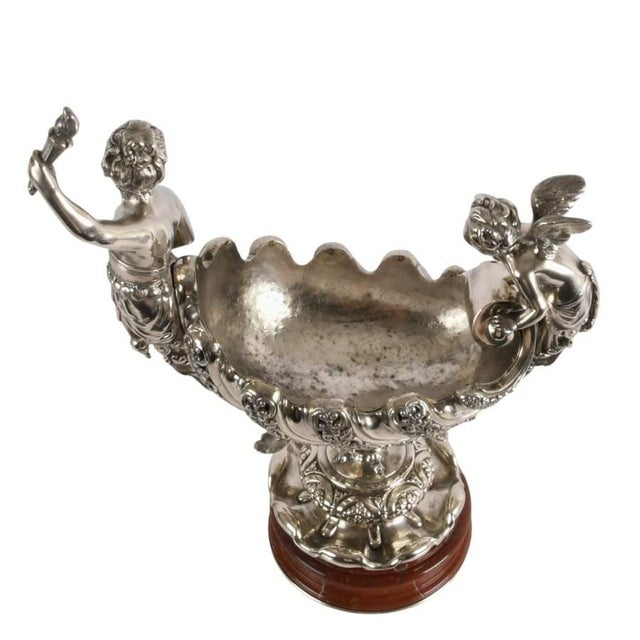 Antique Silver Plate Figural Liberty & Cherub Centerpiece Bowl on Marble Base, Circa 1890 For Sale In Greensboro - Image 6 of 11