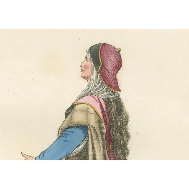 Medieval Woman in Pink and Gold Cape, 1845, Paper For Sale - Image 3 of 10