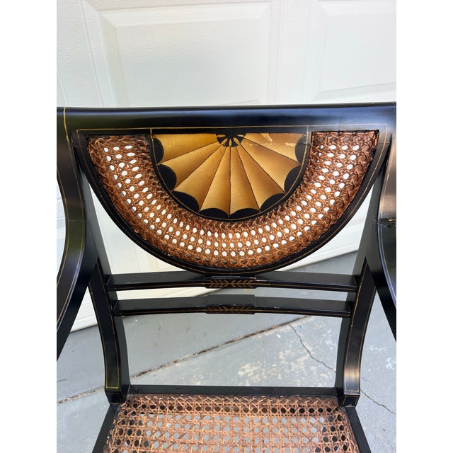 Vintage Regency Style Ebonized Armchair With Cane Seat For Sale - Image 10 of 11