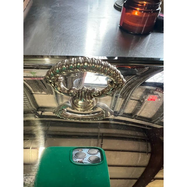 Vintage Silver Metal Footed Serving Dish With Lid and Glass Inlay For Sale In Atlanta - Image 6 of 12