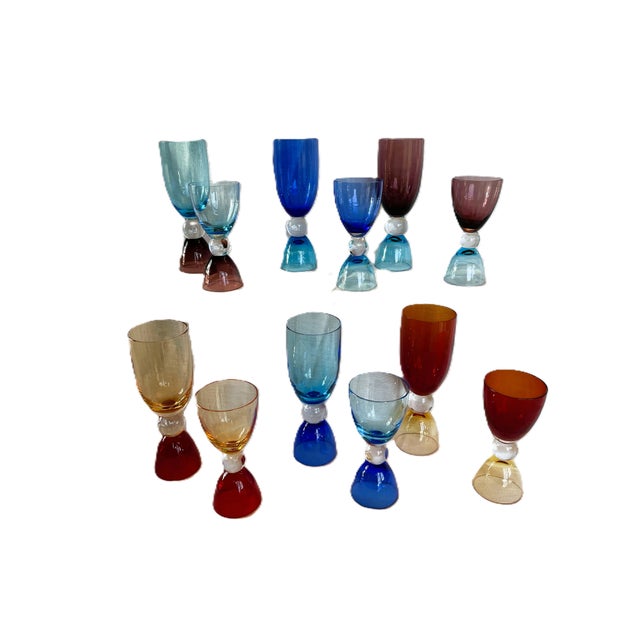 Late 20th Century Late 20th Century Giuliano Tosi Murano Two-Color Hand-Blown Crystal Glasses Set of Xx- Signed For Sale - Image 5 of 9