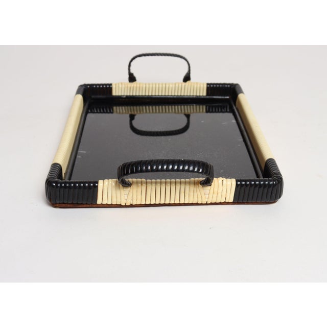 Art Deco Cream and Black Woven Rubber Vanity/Serving Tray With Glass Surface For Sale In New York - Image 6 of 15