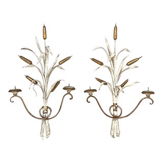 Antique Italian Wrought Iron Painted Candle Wall Sconces - a Pair For Sale