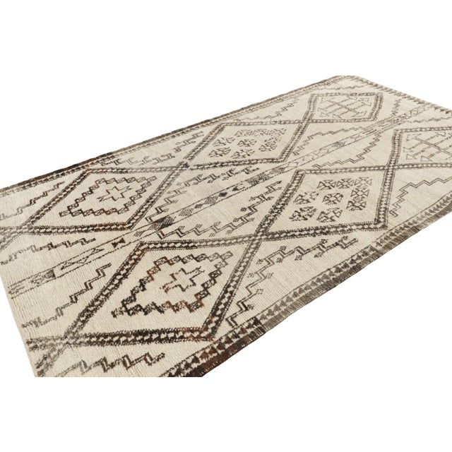 Rug & Kilim Vintage Moroccan Rug in Beige With Brown Diamond Medallions, From Rug & Kilim For Sale - Image 4 of 7