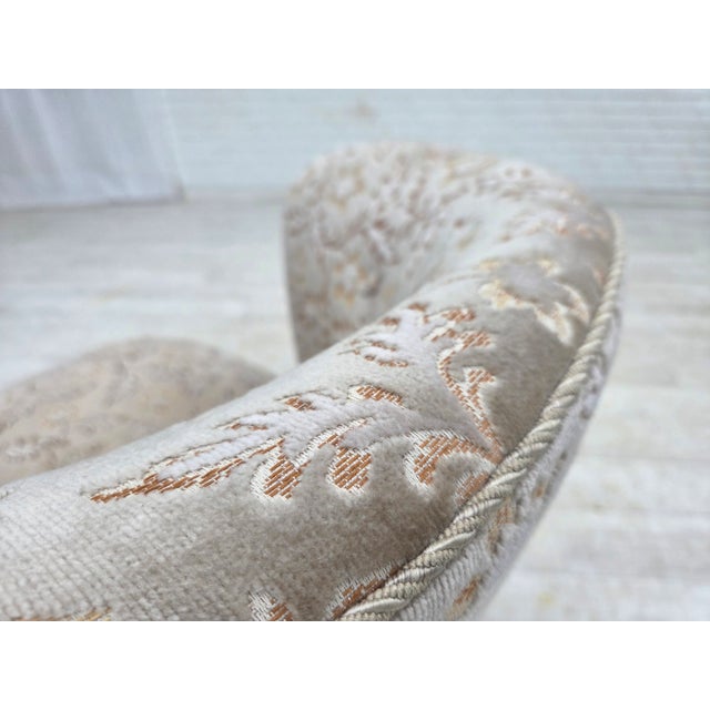 Gray Danish Curved Armchair in Light Green-Gray Furniture Velour, 1970s For Sale - Image 8 of 18