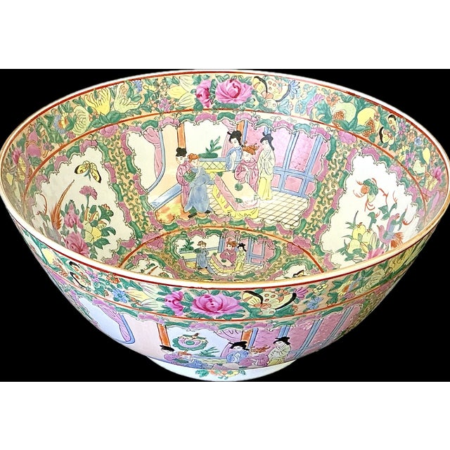 19th Century 19th Century Large Chinese Famille Rose Medallion Porcelain Punch Bowl For Sale - Image 5 of 8