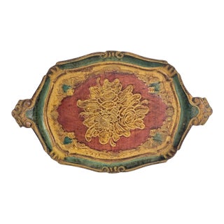Vintage Mid-Century Florentine Painted Wood Tray For Sale