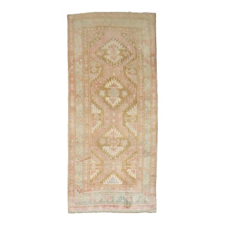 Pale Pink Green Vintage Karabagh Gallery Size Runner - 4'10" x 10'10" For Sale
