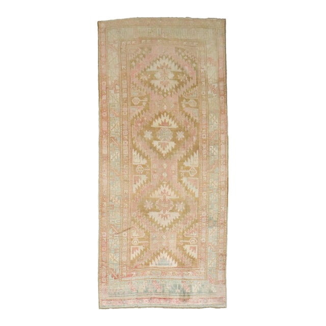 Pale Pink Green Vintage Karabagh Gallery Size Runner - 4'10" x 10'10" For Sale