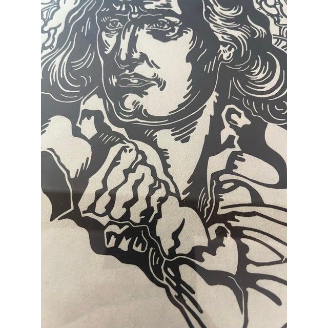 Josef Lacina Original Woodcut, a Portrait of Friedrich Schiller, European Realism Mid Century Art (Czech, 1899-1975) For Sale - Image 4 of 12