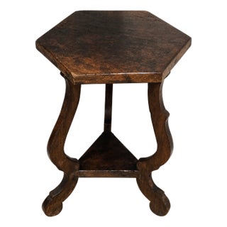 Antique Spanish Provincial Hexagonal Side / Drink Table – Hand‑Carved Gothic Revival Accent Table For Sale