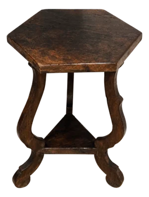 Antique Spanish Provincial Hexagonal Side / Drink Table – Hand‑Carved Gothic Revival Accent Table