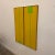 Large Minimalist mid-century modern painting. Canvas is mostly painted in bright yellow with lime green and black stripes...