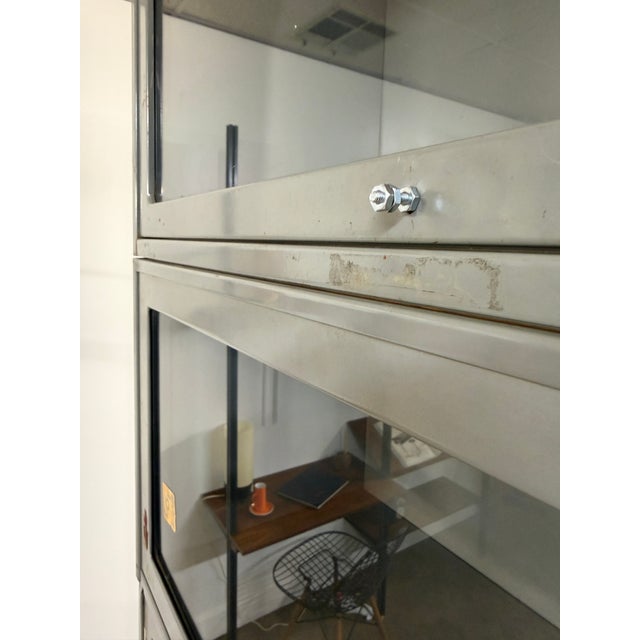 An impressive vintage five-stack steel barrister bookcase by Globe-Wernicke, retaining its original metal manufacturer’s...