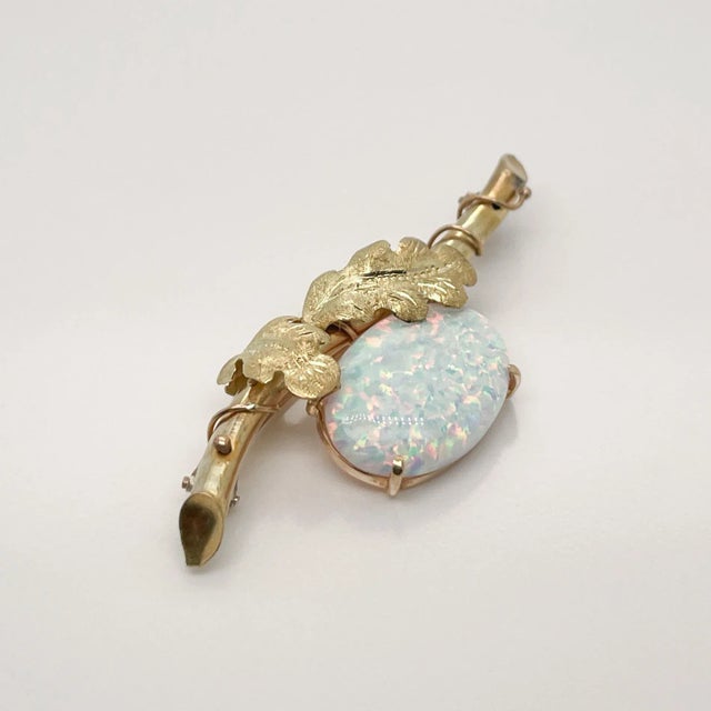 Vintage Edwardian Style 18 Karat Gold Brooch or Pin With a Opal Cabochon For Sale - Image 4 of 10