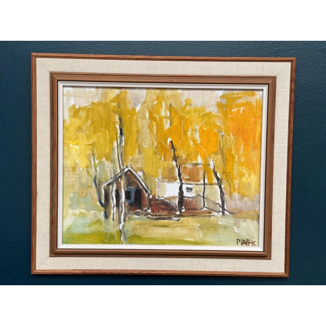 Pia H. Campbell, Houses and Trees in Autumn, 1950s, Oil on Canvas, Framed For Sale - Image 14 of 18