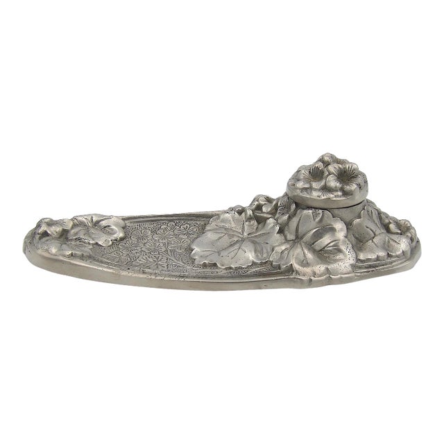 Vintage French Art Nouveau Inkstand in Pewter For Sale