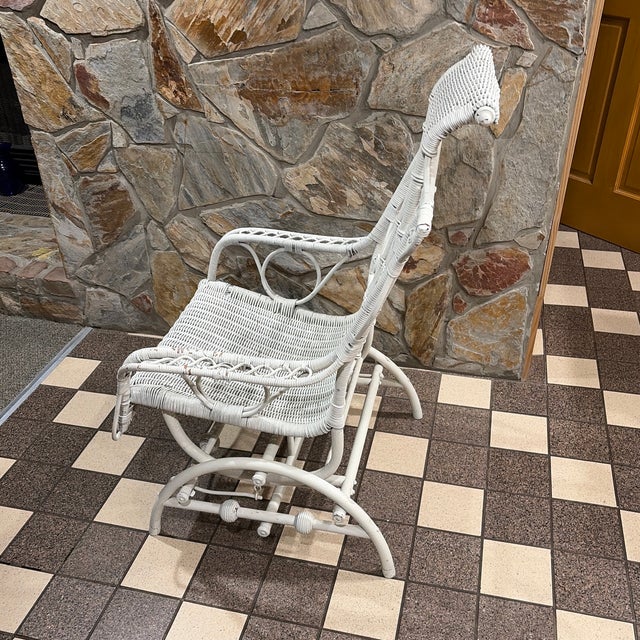 Heywood-Wakefield Early 20th Century Heywood Wakefield Attributed White Wicker Platform Rocking Chair For Sale - Image 4 of 12