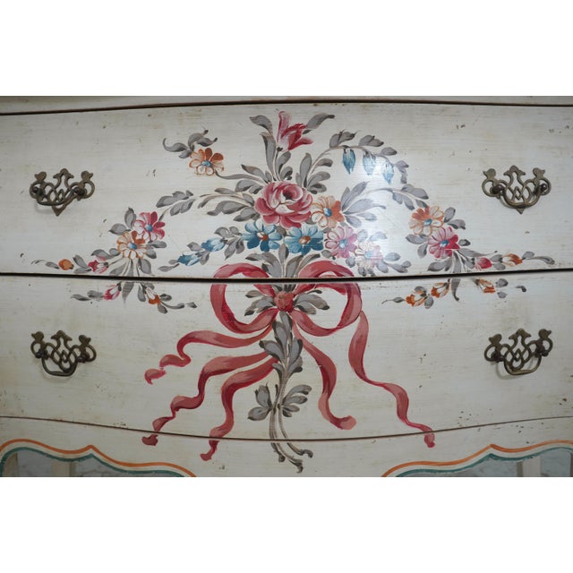Venetian Paint Decorated 2 Drawer Bombe Commode Chest For Sale - Image 16 of 18