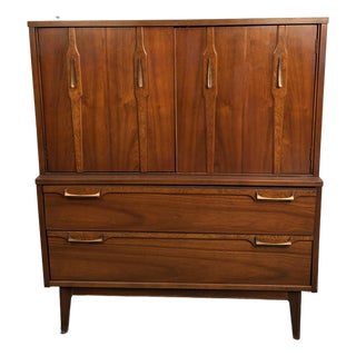 Mid 20th Century Brasilia Style Walnut and Brass Gentleman’s Chest For Sale