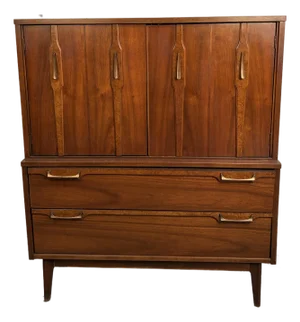 Mid 20th Century Brasilia Style Walnut and Brass Gentleman’s Chest