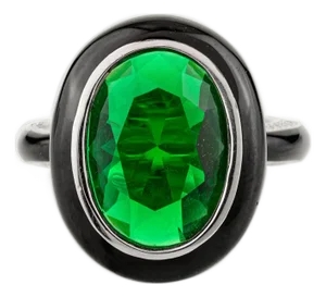 Oval Cut Green Zircon Halo Black Enameled Statement Ring- Size 7