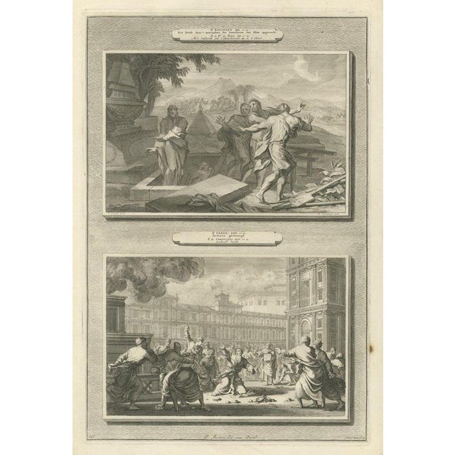 Pieter Mortier, Dead Man Revived by Elisha's Bones and Zechariah Stoned, 1700, Engraving For Sale - Image 12 of 12