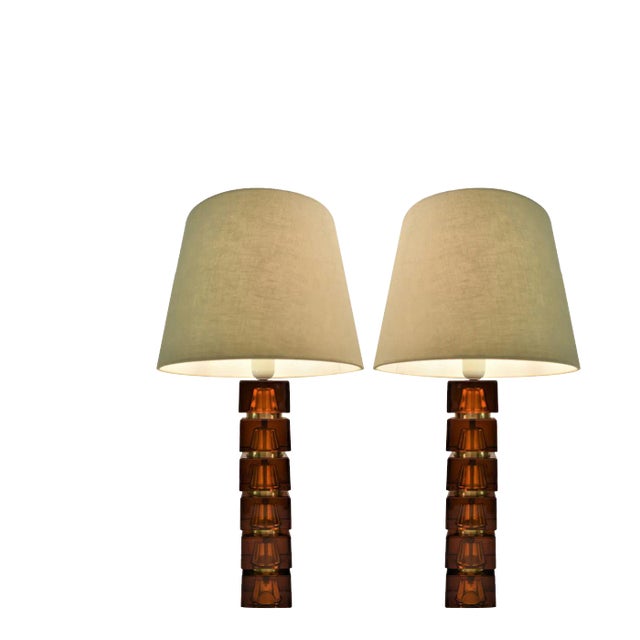 Art Glass Table Lamps by Carl Fagerlund for Orrefors, Set of 2 For Sale