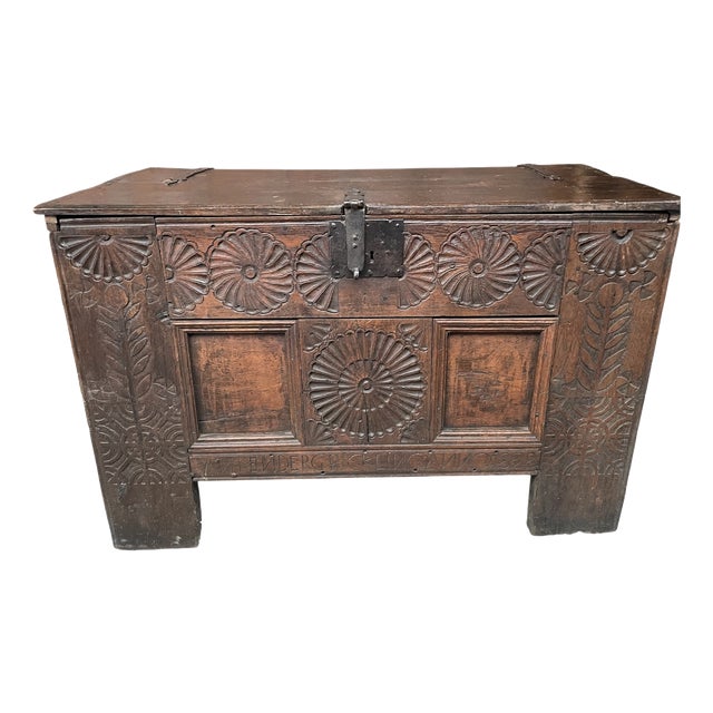 Antique Wedding Chest in Oak, 1828 For Sale