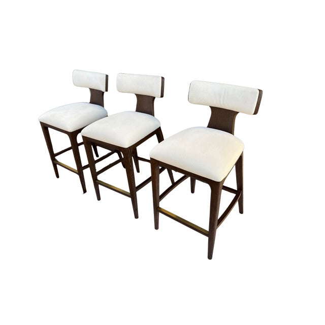 Wood Rh Ligné Fabric Bar & Counter Stools — Set of 3 For Sale - Image 7 of 15