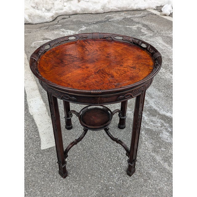 Early 20th Century Large Antique Mahogany Two-Tier Round Parlor Table With Hand-Carved Supports For Sale - Image 5 of 7