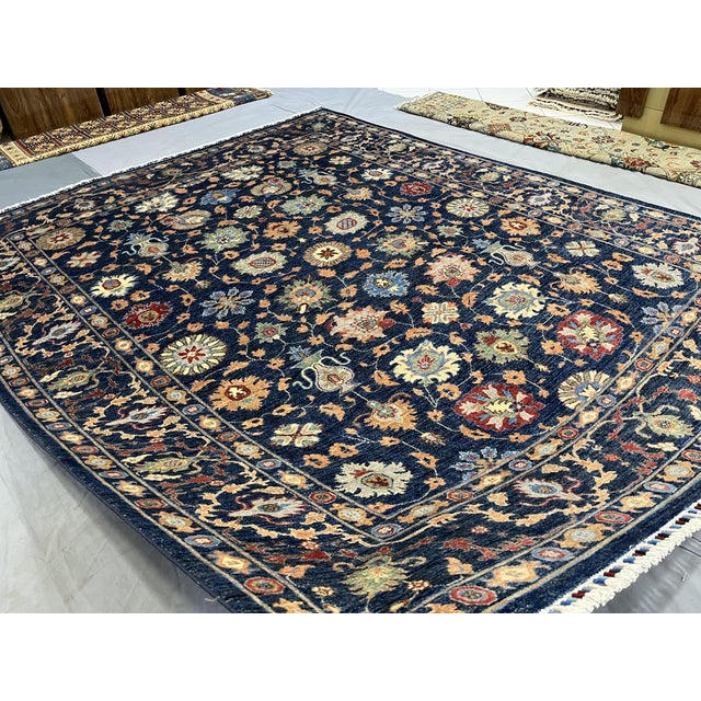 Navy Blue Afghan Sultani Natural Dye Wool Rug, Persian Floral Botanical ...
