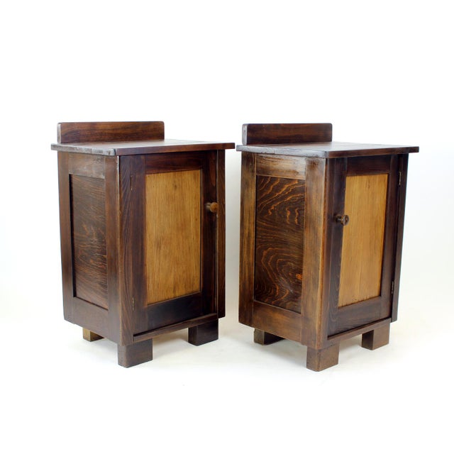 Tall Vintage Bedside Tables in Wood, Czechoslovakia, 1930s, Set of 2 For Sale - Image 15 of 16