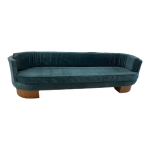 Mid-20th Century Art Deco or Danish Modern Style Elongated Curved Sofa on Open Plinths