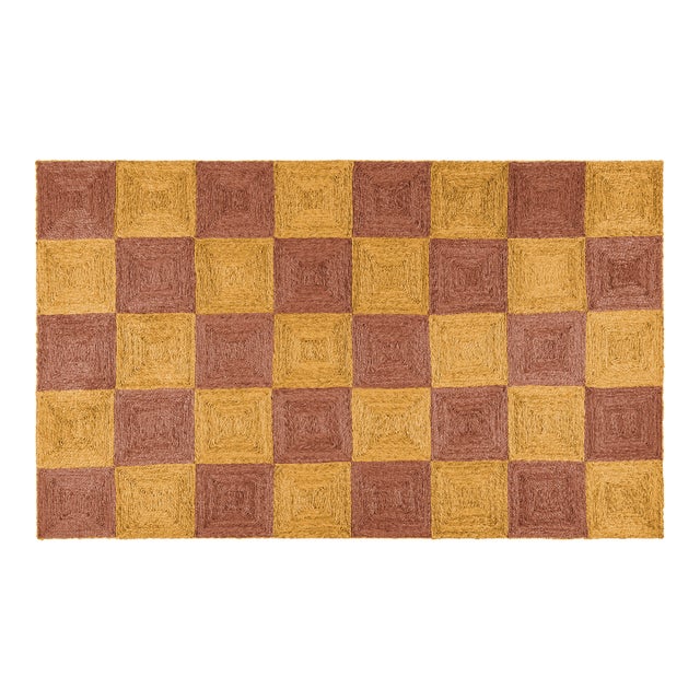 Part & Parcel Goods Jute Block Runner, 2’6”x8', Topaz and Mustard For Sale