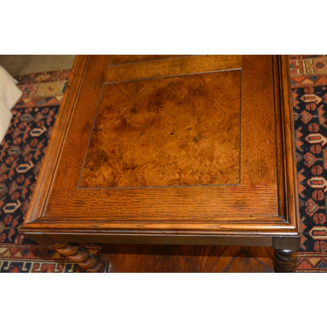 American Attributed to Henredon Barley Twist Dark Oak Wood End / Side Table With Center Cupboard & Shelves For Sale - Image 3 of 14
