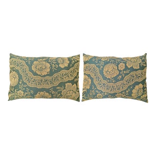 Decorative Vintage European Chinoiserie Fabric Pillows with Floral - A Pair For Sale