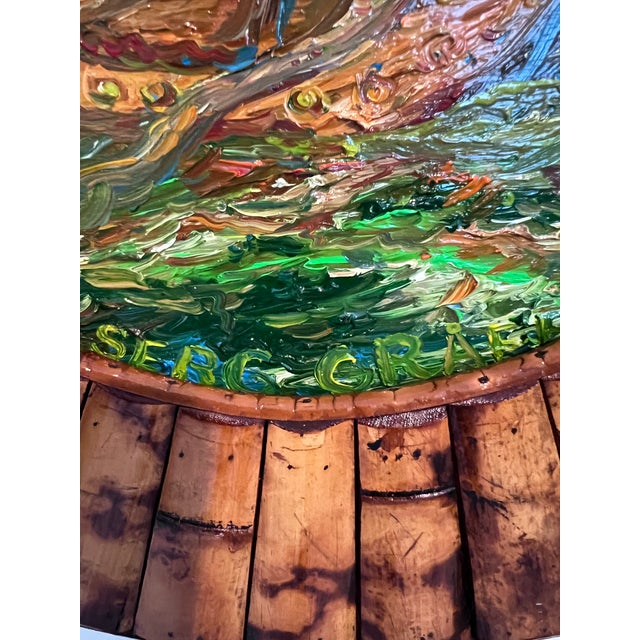 2020s Serg Graff “Golden Voyage” Original Oil Painting Ship at Sea Round Wood Frame For Sale - Image 5 of 7