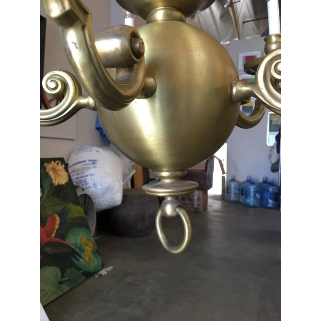 Metal English Georgian Style Solid Brass 5 Arm Chandelier For Sale - Image 7 of 10