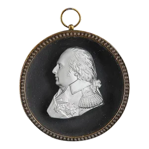 Antique Early 19th Century French Empire Desprez Sulphide Glass Silhouette Portrait Cameo Medallion of Louis XVIII in Gilt Bronze Frame
