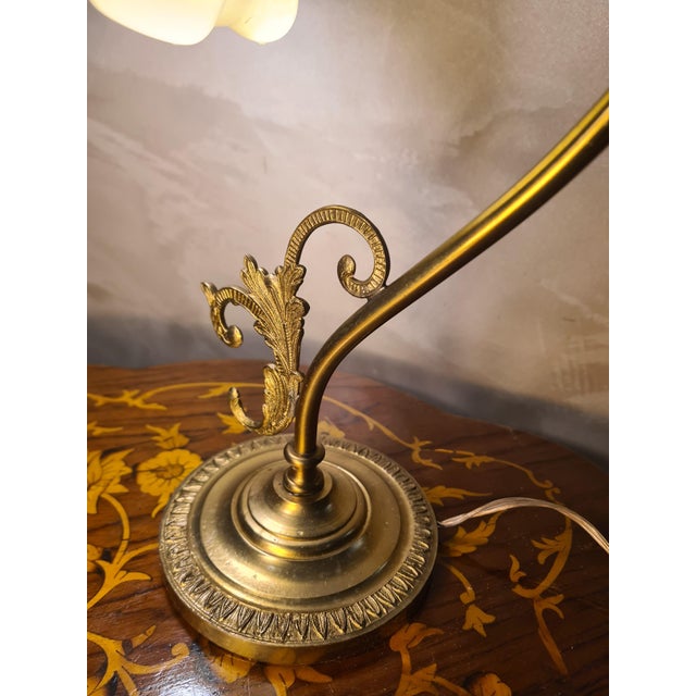 Bronze and Brass Lamp with Opaline Shade, 1950s For Sale - Image 6 of 8