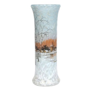 Antique Vase with Snow Landscape from Daum Nancy, 1905 For Sale