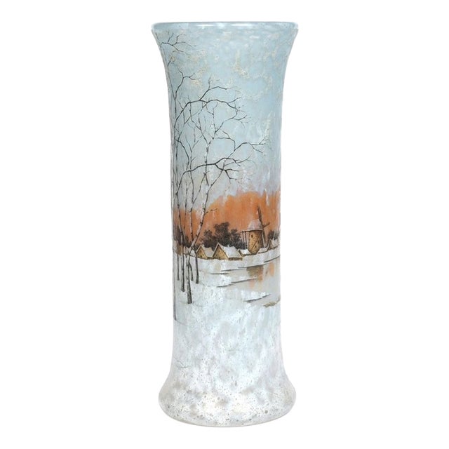 Antique Vase with Snow Landscape from Daum Nancy, 1905 For Sale
