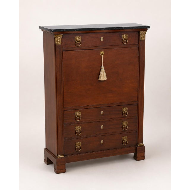 Traditional French Empire Mahogany Secretaire a Abattant With Marble Top, 19th Century For Sale - Image 3 of 10