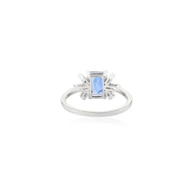 Metal 1.5 Ctw Emerald Cut Blue Sapphire Diamonds Wedding Ring Size 6 For Sale - Image 7 of 9