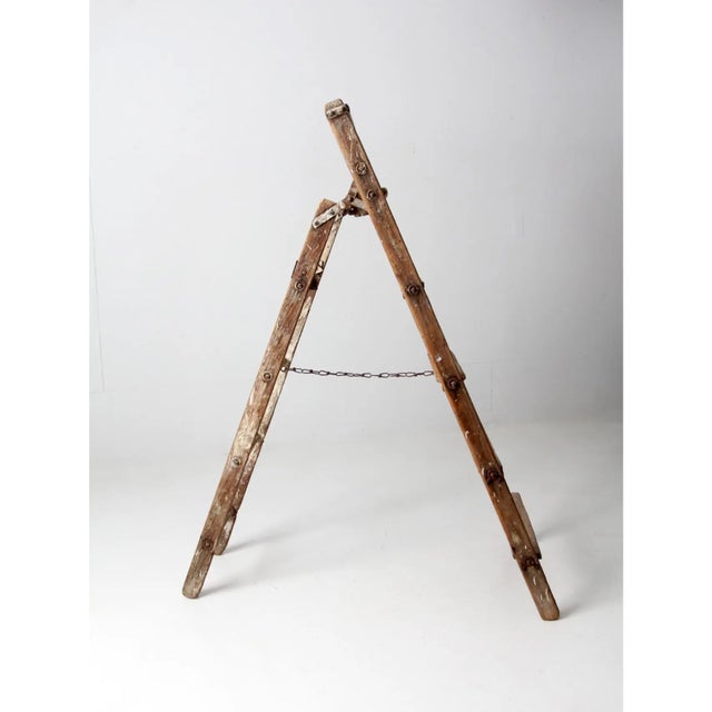 Antique Wooden Folding Ladder For Sale - Image 4 of 15