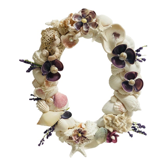 1960s Lovely Purple Flowers Sea Shell Frame For Sale