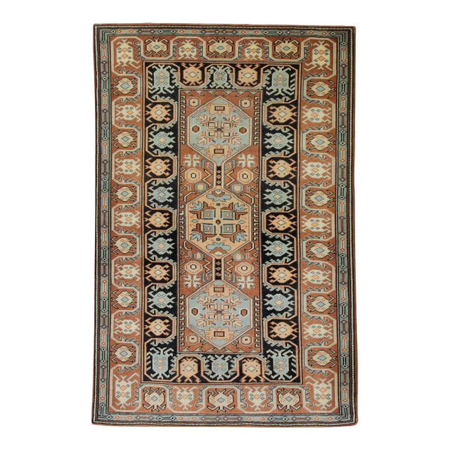 1960s Orange & Blue Vintage Turkish Rug 3'11" X 5'10" For Sale