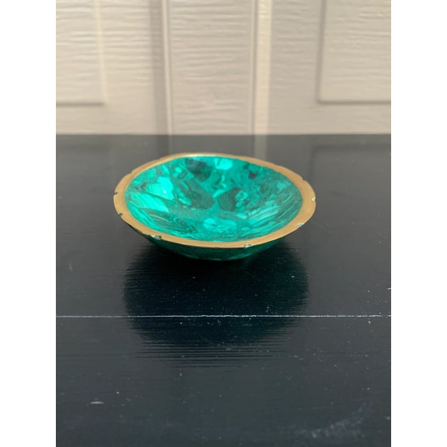 Green Vintage Malachite Brass Rimmed Bowl For Sale - Image 8 of 9