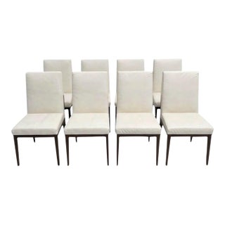Mid Century Modern Dining Chairs Upholstered in White Leather, Set of 8 For Sale